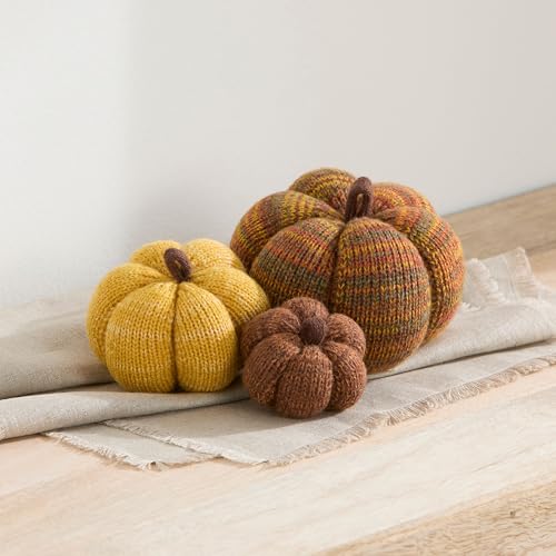 Image of Set of 3 Multi-size Cozy Knit Pumpkins (Spiced Maple Large Multi size set) | Fall Home decor, Shelf sitters, Bowl fillers, Gift for Friend