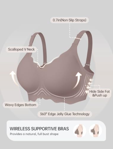 OEAK Women Value Series Jelly Bras Wireless Pushup Convertible Bra Grey,4XL — view 5