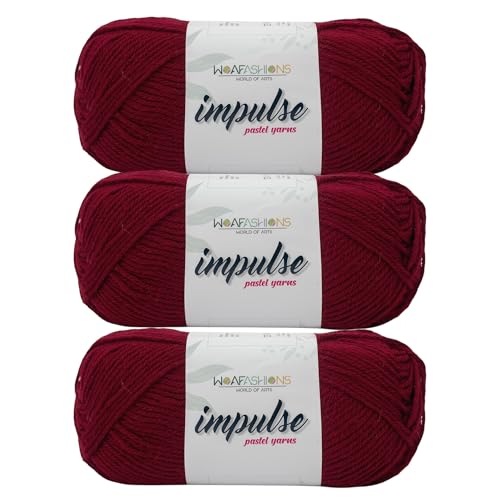 Image of WOAFashions Impulse Hand Knitting & Crochet Yarn, Premium Acrylic, 4 : Medium (Rouge) (3x100gms / 3.5oz / 200mtr / 218yds)