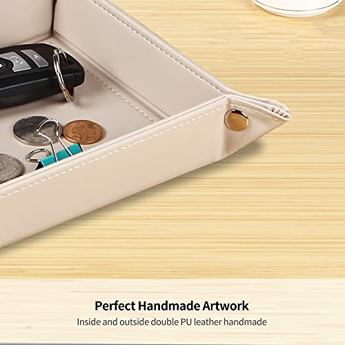 Image of YAPISHI Key Dish Bowl for Men, Entryway Catchall Holder Bedside Table Valet Tray for Pocket Stuff, PU Leather Nightstand Organizer for Dice /Coins /Wallet /Watch /Rings /Sunglasses, Dresser /Coffee Table