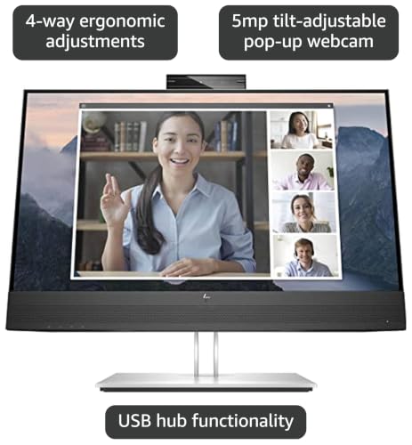 Image of HP E24mv G4 24 inch Class Webcam Full HD LCD Monitor - 16:9 - Black, Silver - 23.8 inch Viewable - in-Plane Switching (IPS) Technology - 1920 x 1080-250 Nit - 5 ms - 60 Hz Refresh Rate - Speakers - Tilt, Sw