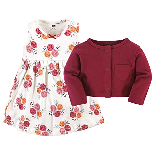Image of Hudson Baby Girls' Cotton Dress and Cardigan Set