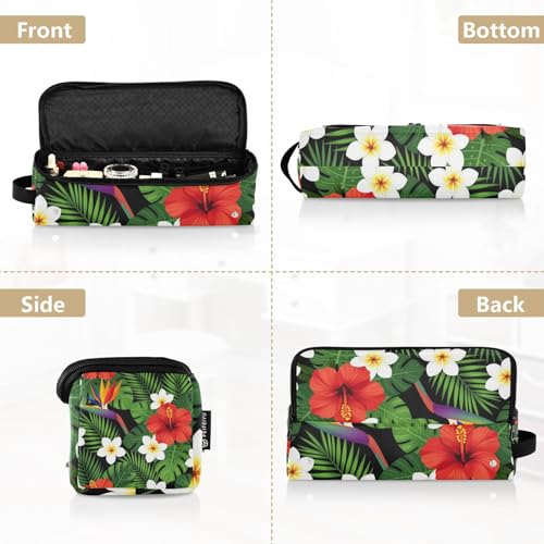 Estuche de viaje 2 en 1 para plancha rizadora con tapete resistente al agua para planchas y rizadores, diseño de palma y flores de hibisco miniatura 5