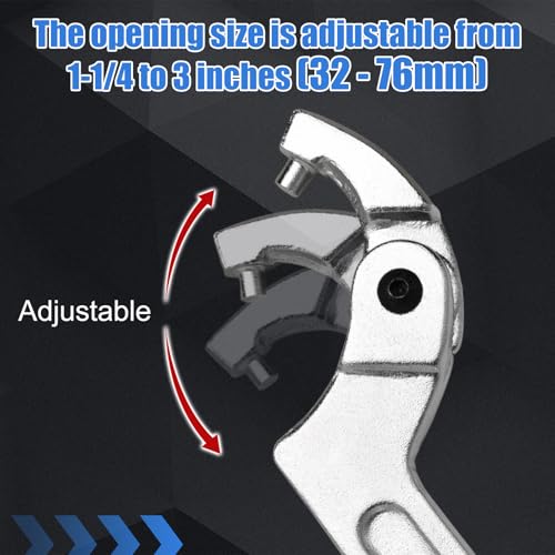 Image of Adjustable C Spanner Hook Wrench Tool with Round Head, 1 1 /4-3 Inch (32-76mm) Capacity, Pin Spanner Nut Wrench Tool for Machine Tools, Vehicles, Mechanical Equipments, Chrome-Vanadium Steel