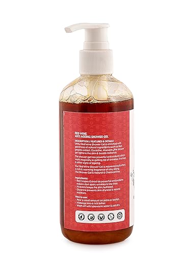 Image of RED WINE ANTI AGEING HERBAL BODY WASH, SHOWER GEL | For Men & Women | Rejuvenating, Moisturizing Body Wash, Shower Gel with Red Grapes Extract, Aloevera & Glycerine | Radiant Younger looking Skin, Rich & Warming Fragrance, Pure & Natural Body Wash | Suitable for All Skin types, 300 ML|