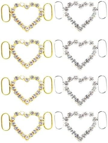 8 Pcs Rhinestone Hollow Heart Bikini Connectors Metal Buckle Bra Swimwear Connectors Clips for DIY Clothes Shoe Bag Decoration (Gold, Silver) image 5
