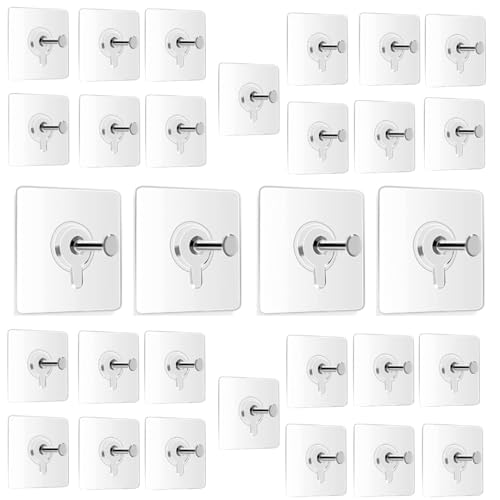 Image of Maxxic Labaratories (30 pcs) Self Adhesive Wall Hooks Heavy Duty for Hanging | Nail Free Sticky Hooks for Wall Heavy Items Without Drilling, Transparent Wall Hanger Hook