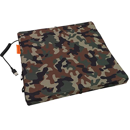 Bumfire Sitzkissen Beheizbar & Faltbar - Akku Heizkissen Kabellos mit USB Anschluss - Elektrisch Beheizbare Sitzauflage Wärmekissen Ansitzkissen Jagd, Hochsitz, Outdoor Kissen - Camouflage - 35x35 cm