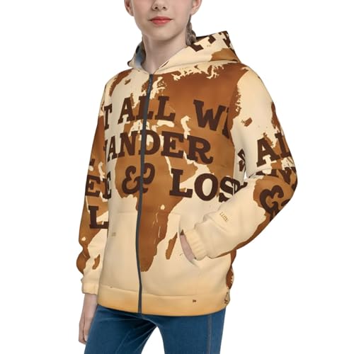 BERMEIZ Not All Those Who Wander Are Lost 2 Print Kid Hoodies Boys Youth Zip Up Sweatshirts Girls Pullover with Pocket Black