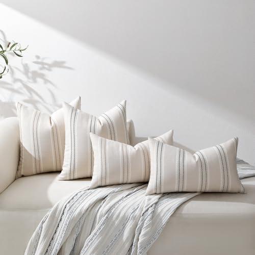 Image of Hckot Spring Throw Pillow Covers 12x20 Set of 2 Green Pillow Covers Farmhouse Decorative Pillows Textured Linen Square Cushion Covers for Sofa Couch Bed Living Room Decor(Dark Green)