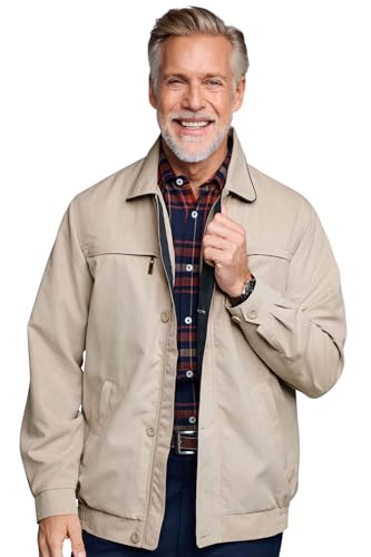Image of Aldon Men's Micromoss Woven Blouson Style Jacket Stylish, Showerproof, and Versatile with Contrast Trims and Multiple Pockets Stone M