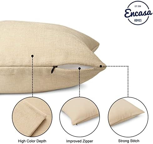 Encasa Homes Chenille Cushion Covers 2 pcs Set - Natural - 60 x 60 cm Textured Solid Colour, Soft & Smooth, Square Accent Decorative Cushion for Couch, Sofa, Chair, Bed & Floor