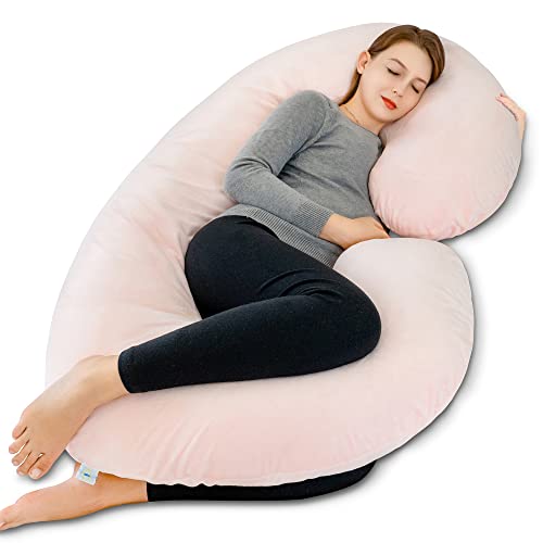 Image of INSEN Pregnancy Pillow for Sleeping | Full Body Maternity Support Pillow with Velvet Washable Cover | Supports Back, Belly, HIPS, Legs and More for Pregnant Women (Pink Velvet)