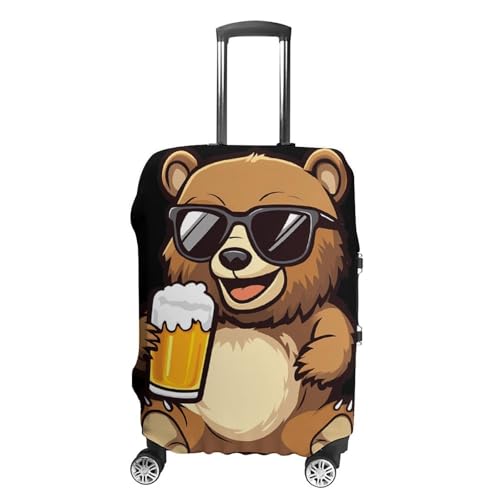 Cool Bear Drinking Beer Luggage Covers Washable Travel Suitcase Cover Elastic Baggage Protector