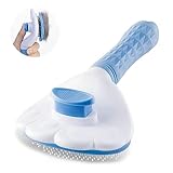 【正規品】SanMori ペット用ブラシ痛くない ヒーリングブラシ スリッカーブラシ 犬 猫 長毛種・短毛種 くし ワンマッサージしながら抜け毛除去 ボタンを押して抜け毛が簡単に取れる グルーミングブラシ 猫・犬兼用(ブルー)