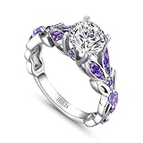 Jeulia 4.3 Carat Personalized Sterling Silver Butterfly Rings for Women Purple Amethyst Birthstone Bridal Rings Set Round Cut Wedding Engagement Promise (Amethyst Purple, K 1/2)