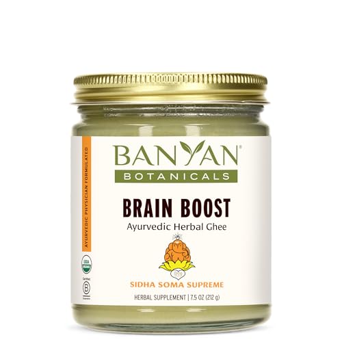 Banyan Botanicals Brain Boost - Organic Herbal Ghee to Support Brain Health* – Ayurvedic Nerve Support Supplement with Ashwagandha & Gotu Kola* – 7.5 oz. – Non-GMO Sustainably Sourced Grass-Fed