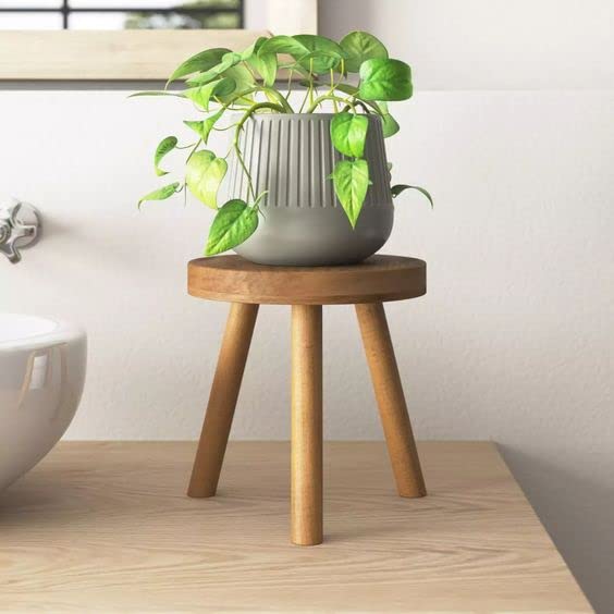 THE DECOR WOODS Wooden Plant Table for Indoor Plants Stool Small Round Side Table End Table