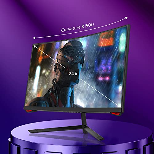 Image of 24'' 165Hz Refresh Rate Curved Monitor Full HD 1080P with HDMI Display Ports, VESA Compatible, Free-Tearing Eye Care Monitor for Home Office and Gaming (DP Cable Included)
