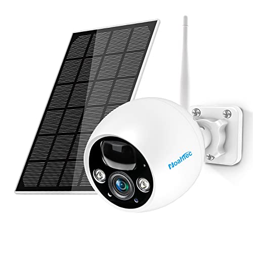 NoahTec Solar Security Cameras Wireless Outdoor for Home Security，4MP Cameras Color Night Vision ,Battery Powered Camera with 2.4GHz WiFi ,180° View with AI Motion Detection, Siren, Two-Way Audio