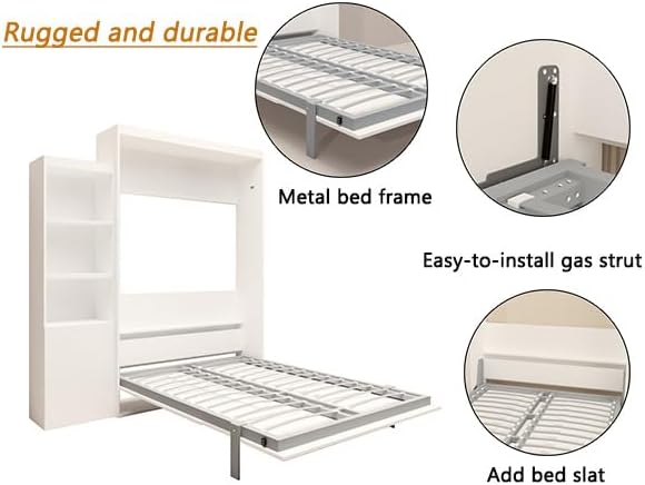 Close-up of the metal bed frame, gas strut, and bed slat components