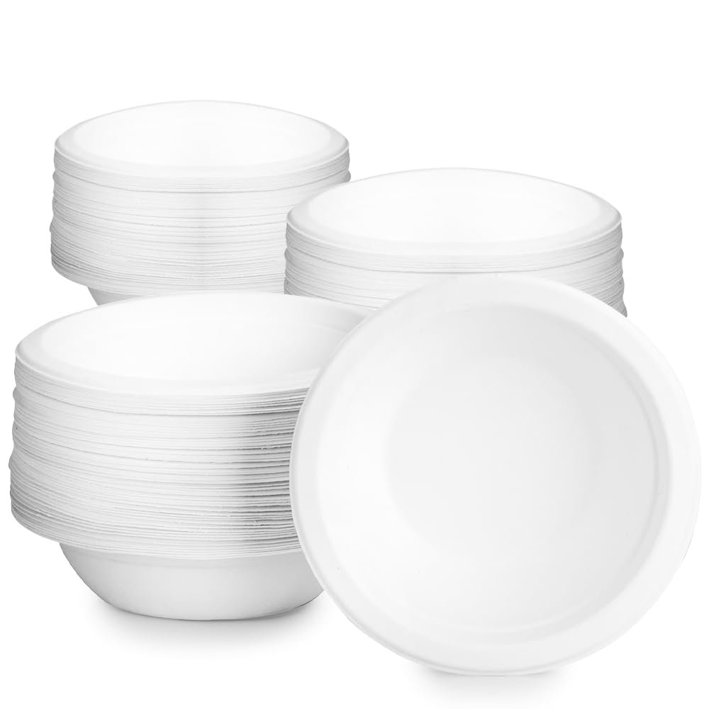 Ciotole Ecologiche usa e getta 260 ml, Ciotole di Carta in Canna da Zucchero, Ciotola da Zuppa Biologica Bianco