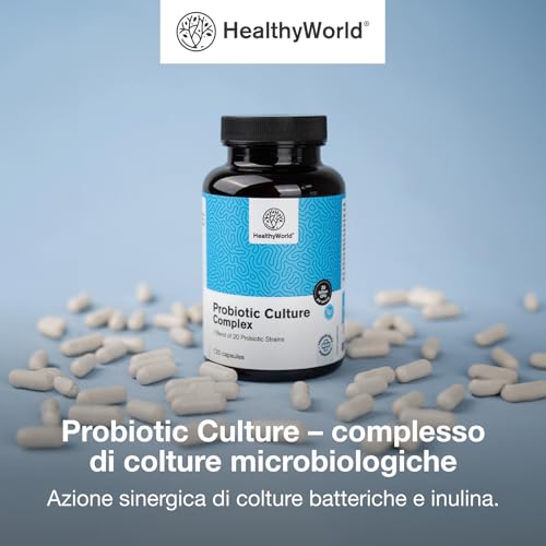 Healthyworld Probiotic Culture - Complesso Di Colture Microbiche - 120 Capsule Vegetali - Microflora Intestinale, Supporto Digestivo - 20 Miliardi Di Cfu Per Dose Giornaliera - Fornitura Per 2 Mesi - 5