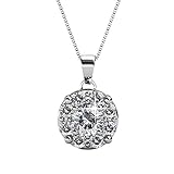 Colgante de cristal, collar para las mujeres – Ruth cuenta con un impresionante corte redondo piedra Swarovski círculo por una fila de corte redondo de Swarovski, en un diseño escudo-como más pequeños todos los elementos son enchapado en oro blanco de 18 K brillante que viene juntos para añadir sofisticación a cualquier ocasión noche. empapar en el complemento instantáneo mientras esta Crystal collar colgante que cuenta con Amazing cristales de Swarovski, oro y hermoso.