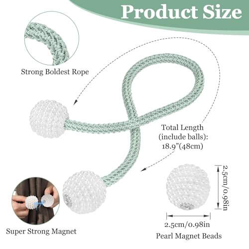 Image of 2Pack Magnetic Curtain Tiebacks, Curtain Tiebacks Buckles Holdbacks Holder Hooks Clip,Decorative Drape Handmade Curtain Tie Back(Light Green)