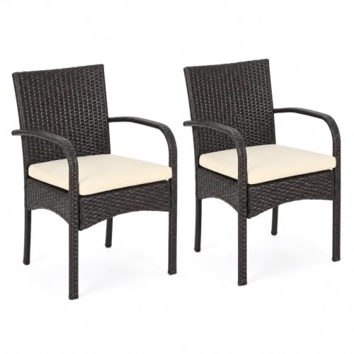 Exoraspaces PE Rattan Outdoor Dining Chair Set of 2 Brown Beige