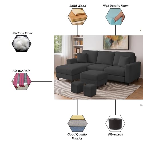Image of Casaliving Rolando Seater L Shape Sofa Set for Living Room Left Side (Black, 4 Seater with Ottomon - LHS)