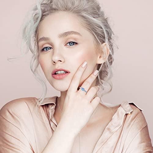 Women Inlaid Zircon Engagement Ring Simulated Diamond Proposal Ring Wedding Band for Bride Exquisite Jewelry (Silver, 9)2