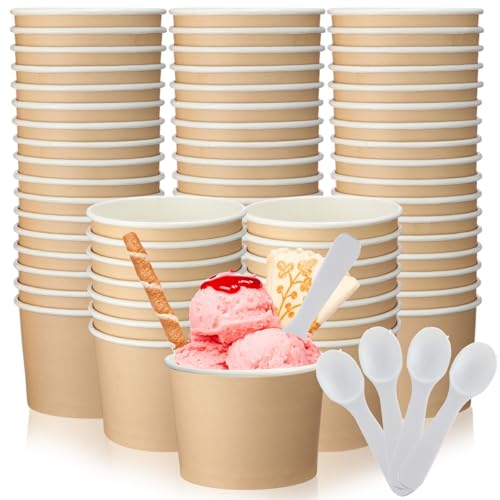 Honeydak 300 Pack 5 oz Kraft Paper Disposable Ice Cream Cups with...