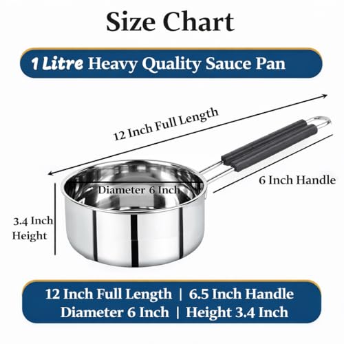 Image of 1 Liter Heavy Quality Mirror Finish Stainless Steel Sauce Pan with Heat Resistant Handle for Milk & Tea Pan