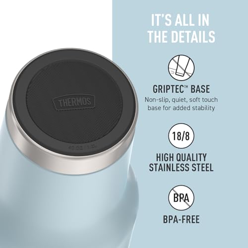 Image of THERMOS Stainless Steel Cup Holder Mug - 40 Ounce, Glacier - Insulated Tumbler with Lid and Straw, Plus Leak-Resistant Slide Lock