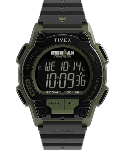 Timex Ironman Classic Reloj para Hombre, Correa de Resina Negra, Esfera Digital, Caja Verde, 42 mm, TW5M64900