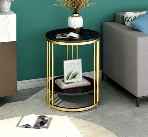Image of NEST NATURE HAVEN Round Side Table Corner End Table for Living Room Bedside Mid Century Modern Coffee Table or Circle Accent Table for Small Spaces Metal Nightstand (Golden and Black)
