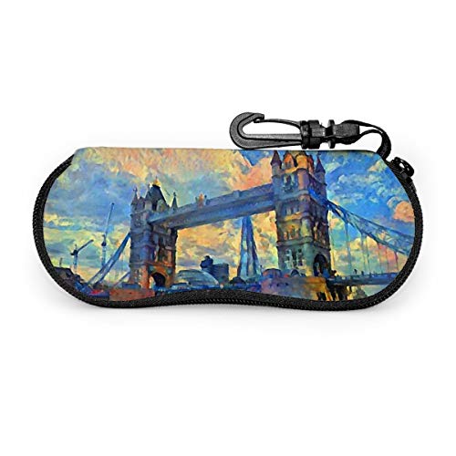 Pintura al óleo de London Tower Bridge Gafas de sol Estuche suave Ultra ligero Cremallera de neopreno portátil con clip para cinturón Estuche para gafas