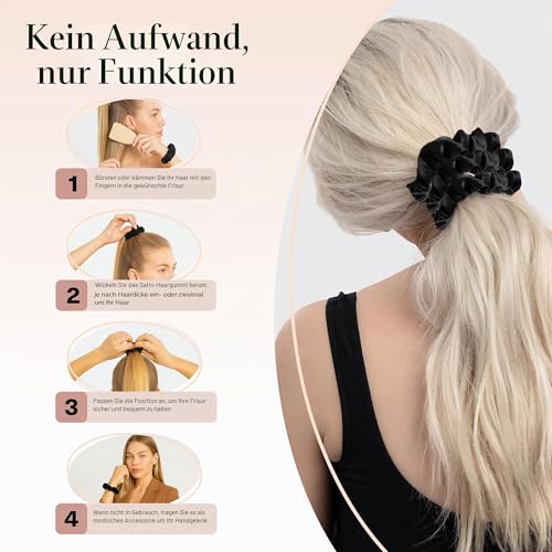 Kitsch Satin Haargummi Damen – Keine Knicke, Frizz-Kontrolle | Weicher als Seide, Haargummis sanft zum Haar für alle Haartypen | Stilvolle Scrunchies Haar-Accessoires – Schwarz, 5 Stück