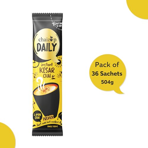 Image of Chaizup Daily 1 Min Instant Kesar Chai Premix - 36 Sachets | Kesar Flavours | 36 Servings | 504g