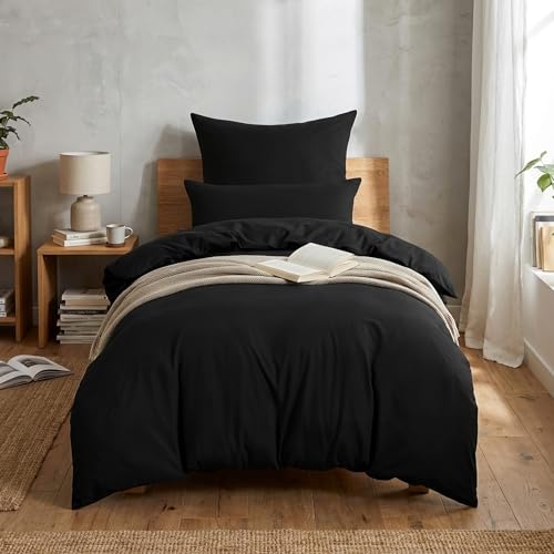 RUIKASI Bettwäsche 140x200 2teilig Schwarz - Polyester Mikrofaser Bettwäsche-Sets Oeko-TEX… – Ansicht 1