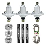 ILONPA 48 inch Spindle Lawn Mower Deck Rebuild Kit for John Deere LA130 D140 LA130 LA140 D140 D150 E140 E150, 3 Spindle Assembly for GY20454 GY20867, 3 Idlers GY20067, 3 Blades GX21784, 1 Belt GX20571