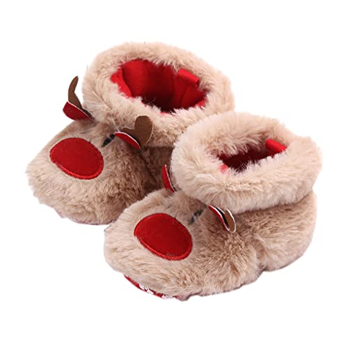 Scarpe di Natale per neonati antiscivolo in pile caldo imbottito per bambini invernali scarpe da passeggio calzini da pavimento scarpe da neonato stivali, Natale/albero di Natale, Renna 11 cm, 17 EU