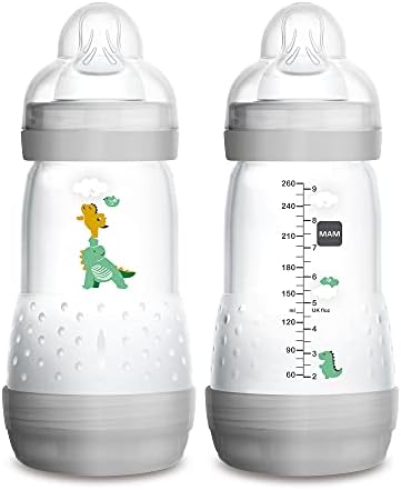MAM Easy Start Anti-Colic Bottle & Baby Essentials & Medium Flow Bottles with Silicone Nipple and Unisex Baby Bottles & Designs May Vary, 9oz (Pack of 2)