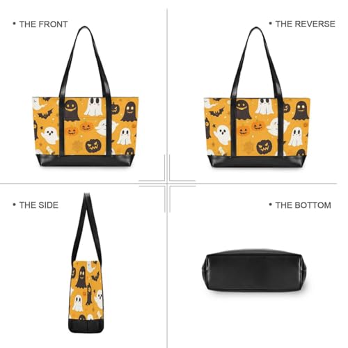 Cartoon Ghosts Pumpkin Skeletons Bats Orange Web Large Capacity women work tote bag with zipper briefcase for Travel Essentials Beach Gifts Birthday Gifts for Women with bolsos3