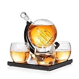 Ein einzigartiges Geschenk: Geschenk-Set enthält mundgeblasenem 1000ml Zylinder Schiff Whisky und Weinkaraffe, 4 passende Whisky-Gläser, luftdichte Glasstöpsel, Holzständer polierten, ist das perfekte Geschenk für Väter, Reise-Fans, trauzeugen, Einweihungsparty, Geburtstage, Promotionen oder sogar du selber