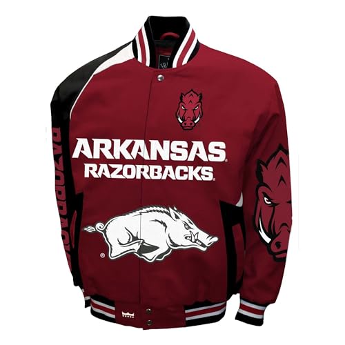 2Bhip NCAA University of Arkansas Razorbacks Adult Spirit Twill Bomber Varsity Jacket Fall Coat Campus Jackets