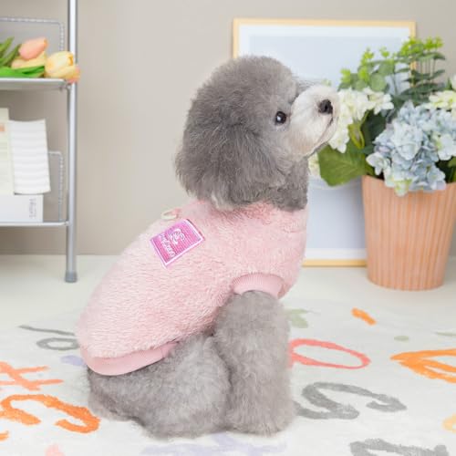 CareCooo Hundepullover für Kleine Hunde, Fleece Warm Hundekleidung mit D-Ring, Weihnachtspullover für Chihuahua und Dackel (Rosa, S)