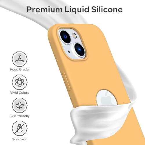 Image of Elzzi Microfiber Logo Cut Cover Compatible for iPhone 15 Plus Case Liquid Silicone Cases Full Body 4 Layer Protective Covers Shockproof Back Cover with High Raised Camera Lips (6.7 Inch, Gold)