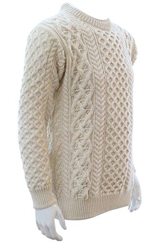 Irish Aran Cable Knit Fisherman Pullover Sweater – Thick 100% Merino Wool, Made in Ireland, Traditional Long Sleeve for Men4